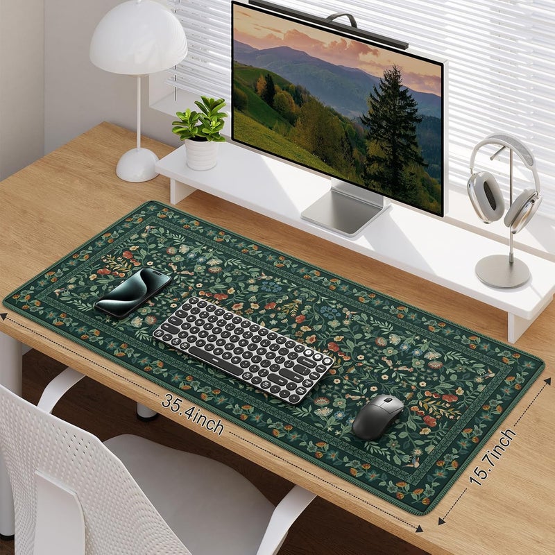 iCasso Desk Mat for Keyboard and Mouse, Large Mouse Pad, Desk Pad Mat, Anti-Slip Big Mousepad with Stitched Edges for Computer Desktop(Deep Green) - Image 2